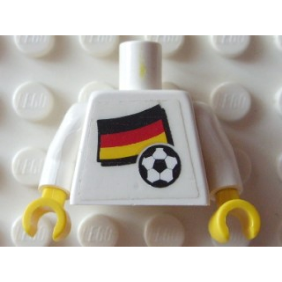 Torso Soccer White/Black Team, German Flag Sticker Front, Black Number Sticker Back (specify number in listing) / White Arms / Yellow Hands