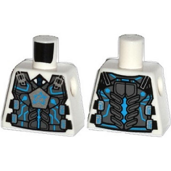 Torso Body Armor with Dark Azure Ultra Agents Logo on Silver Pentagon over Shirt and Dark Blue Tie Pattern