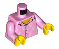 Torso Pajamas 4 Buttons and White Rabbits Pattern / Bright Pink Arms with White Rabbits Pattern / Yellow Hands