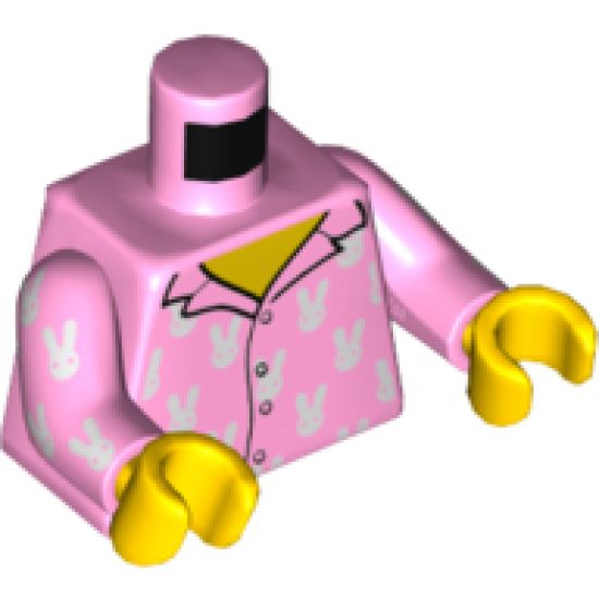 Torso Pajamas 4 Buttons and White Rabbits Pattern / Bright Pink Arms with White Rabbits Pattern / Yellow Hands