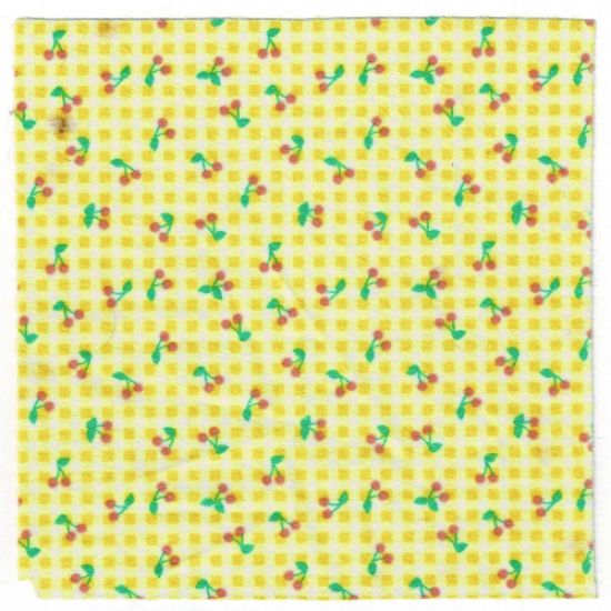 Scala Cloth Blanket 17 x 17 with Yellow Check Stripes and Cherries Pattern