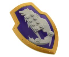 Large Figure Part Shield, 2 x 4 Brick Relief, Danju Wolf with Dark Purple and Gold Pattern