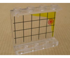 Panel 1 x 4 x 3 - Hollow Studs with Black Grid, Yellow Coast Line and Red Circles Pattern (Sticker) - Set 7047