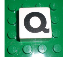 Duplo, Tile 2 x 2 x 1 with Black Capital Letter Q Pattern
