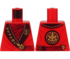 Torso Ninjago Robe, Dark Red Shirt, Wide Black Hems with Gold Characters and Dragon Pattern