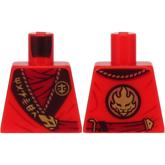 Torso Ninjago Robe, Dark Red Shirt, Wide Black Hems with Gold Characters and Dragon Pattern