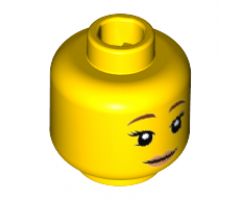Minifigure, Head Female with Brown Eyebrows, Black Eyes and Eyelashes, Bright Pink Lips Pattern - Hollow Stud