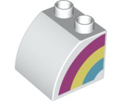 Duplo, Brick 2 x 2 x 1 1/2 with Curved Top with Rainbow Half on Left Side Pattern