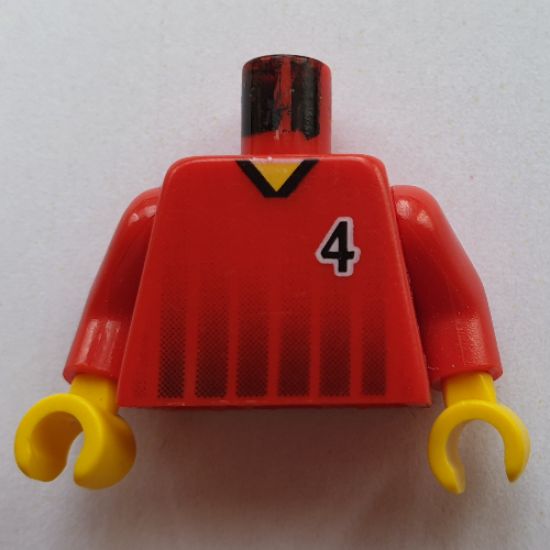 Torso Soccer Black Fading Stripes and No. 4 Front and Back Pattern / Red Arms / Yellow Hands