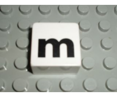 Duplo, Tile 2 x 2 x 1 with Black Lowercase Letter m Pattern
