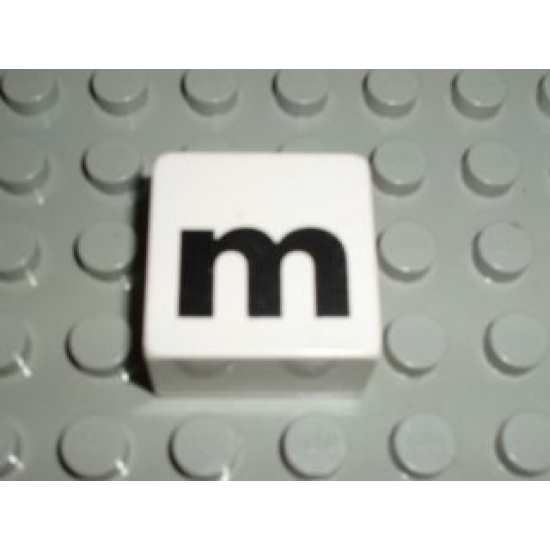 Duplo, Tile 2 x 2 x 1 with Black Lowercase Letter m Pattern