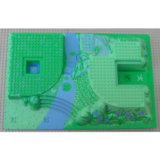 Baseplate, Raised 32 x 48 x 6 with Front and Back Steps and Medium Blue and Green Garden Pattern
