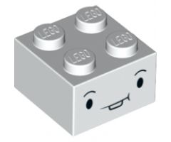 Brick 2 x 2 with Small Black Eyes, Eyebrows, and Closed Mouth with One Tooth Pattern