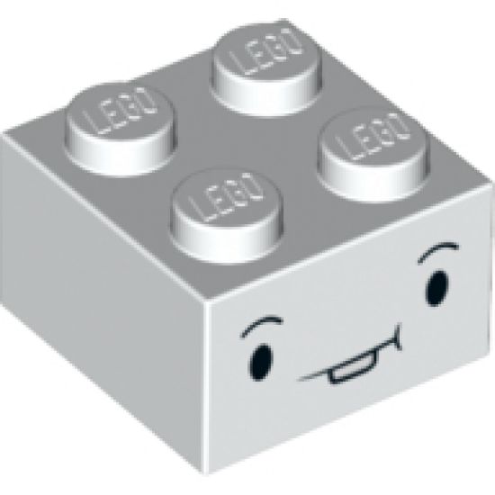 Brick 2 x 2 with Small Black Eyes, Eyebrows, and Closed Mouth with One Tooth Pattern
