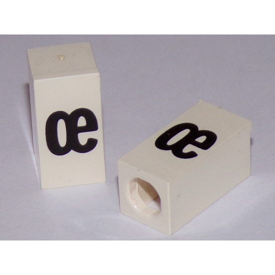 Tile, Modified 1 x 2 x 5/6 with Stud Hole in End and Black 'œ' Lower Case Pattern