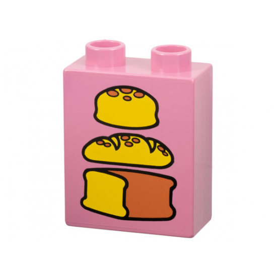 Duplo, Brick 1 x 2 x 2 with Three Loaves of Bread Pattern, Middle Light