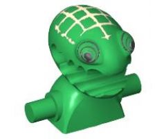 Minifigure, Head, Modified Frenzy Pattern with Lime Eyes and Open Jagged Mouth, Torso Extension with Handles