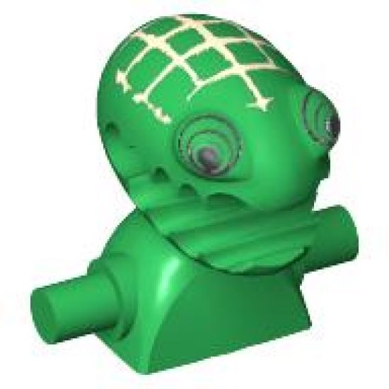 Minifigure, Head, Modified Frenzy Pattern with Lime Eyes and Open Jagged Mouth, Torso Extension with Handles