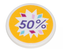 Road Sign 2 x 2 Round with Clip with '50%' on White Burst with Colored Diamonds on Yellow Background Pattern (Sticker) - Set 41132