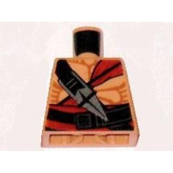 Torso Indiana Jones Bare Chest with Muscles, Red Sash and Ceremonial Knife Pattern
