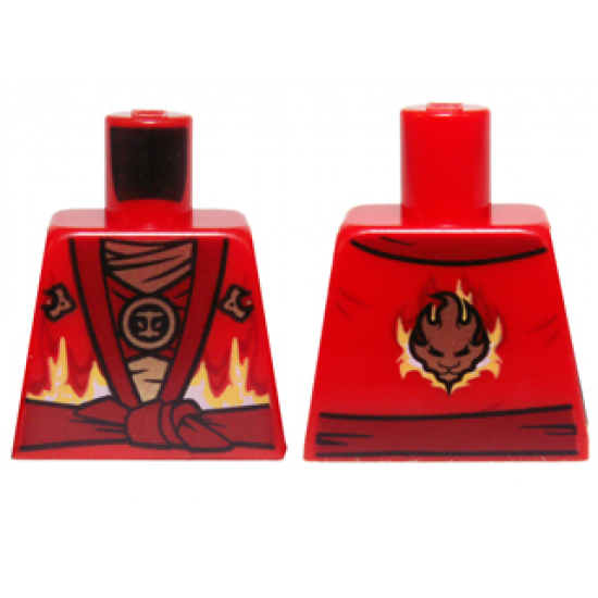 Torso Ninjago Robe with Dark Red Sash and Fire Power Emblem Pattern