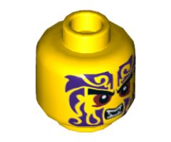 Minifigure, Head Black Eyebrows, Dark Red Eyes, Dark Purple Tattoos, Open Mouth with Fangs Pattern - Hollow Stud