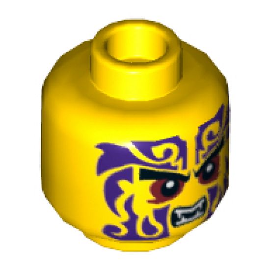 Minifigure, Head Black Eyebrows, Dark Red Eyes, Dark Purple Tattoos, Open Mouth with Fangs Pattern - Hollow Stud