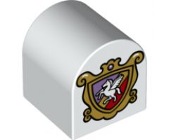 Duplo, Brick 2 x 2 x 2 Curved Top with Coat of Arms Flying Horse Pattern