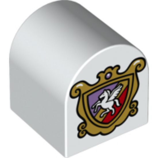 Duplo, Brick 2 x 2 x 2 Curved Top with Coat of Arms Flying Horse Pattern