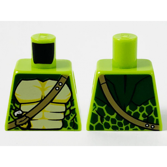 Torso Ninjago Snake with Dark Tan Shoulder Belt and Green and Tan Scales Pattern (Spitta)