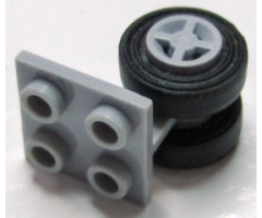 Aircraft Plate, Modified 2 x 2 Thin with Dual Wheels Holder - Split Pins with Light Bluish Gray Wheels and Black Tires (4870 / 4624 / 3139)