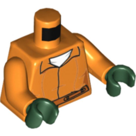 Torso Batman Prisoner Female Jumpsuit with Belt, White Undershirt and 'ARKHAM' on Back Pattern / Orange Arms / Dark Green Hands