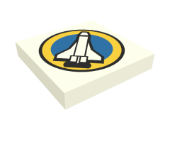 Tile 2 x 2 with Space Port Logo, Shuttle and Yellow Circle Pattern