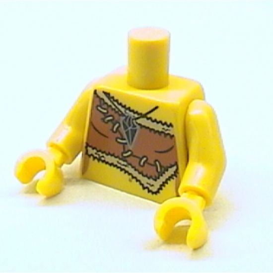 Torso Female Dark Orange Animal Skin Top with Black and Silver Amulet Pattern / Yellow Arms / Yellow Hands