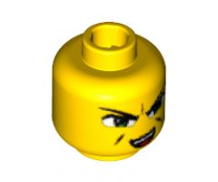 Minifigure, Head Dual Sided Exo-Force Green Eyes with Smirk / Open Mouth Angry Pattern (Ha-Ya-To) - Blocked Open Stud