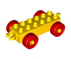 Duplo, Vehicle Car Base 2 x 6 with Red Wheels and Open Hitch End