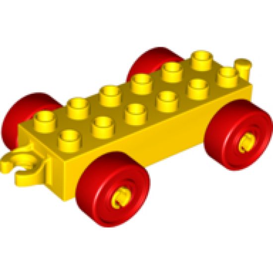 Duplo, Vehicle Car Base 2 x 6 with Red Wheels and Open Hitch End