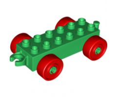 Duplo, Vehicle Car Base 2 x 6 with Red Wheels and Open Hitch End