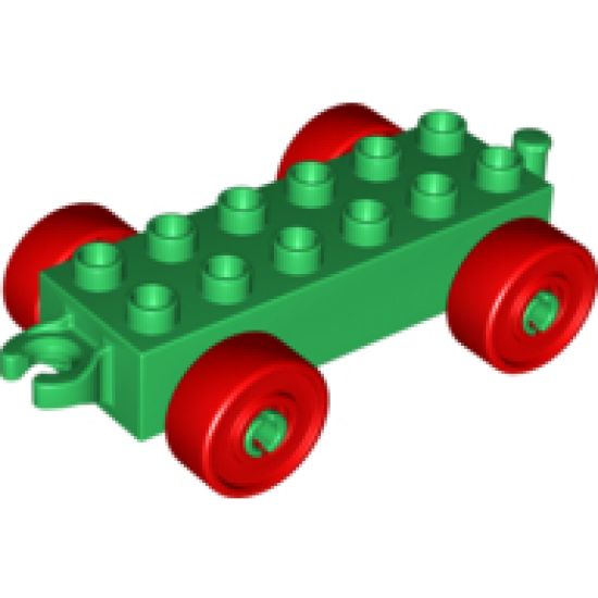 Duplo, Vehicle Car Base 2 x 6 with Red Wheels and Open Hitch End