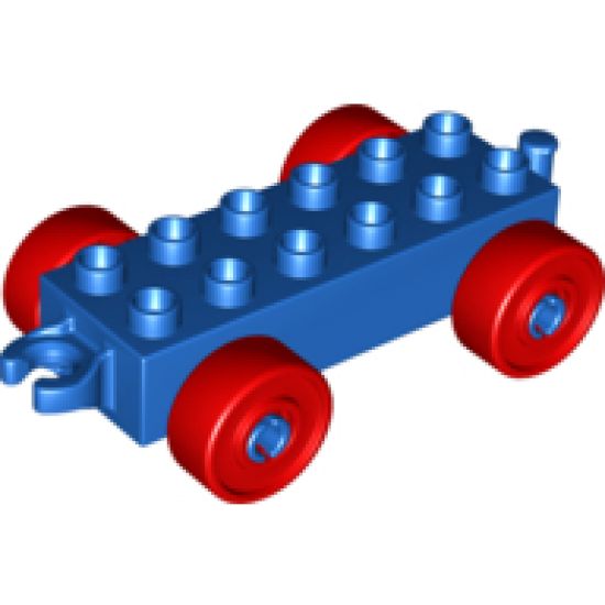 Duplo, Vehicle Car Base 2 x 6 with Red Wheels and Open Hitch End