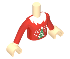 Mini Doll, Torso Friends Girl Red Top with Christmas Pattern, Light Nougat Arms with Hands with Red Sleeves