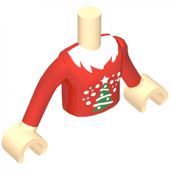 Mini Doll, Torso Friends Girl Red Top with Christmas Pattern, Light Nougat Arms with Hands with Red Sleeves