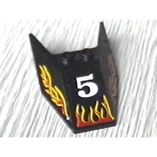 Windscreen 6 x 4 x 1 1/3 with Bottom Tabs and Hollow Studs with Number 5 and Red Flames Pattern (Stickers) - Set 6568