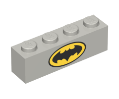 Brick 1 x 4 with Black Batman Logo in Black Outlined Yellow Oval Pattern