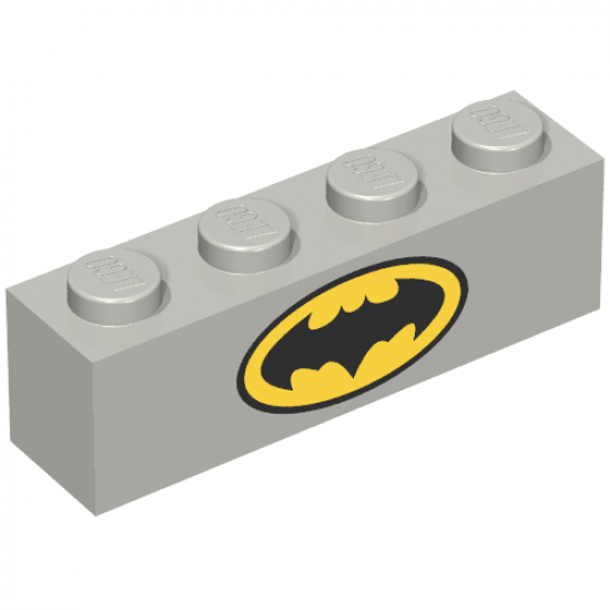 Brick 1 x 4 with Black Batman Logo in Black Outlined Yellow Oval Pattern