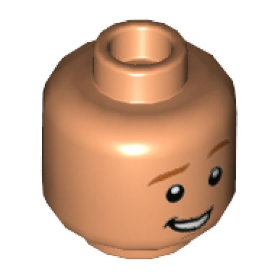 Minifigure, Head Dual Sided Dark Orange Eyebrows and Chin Contour, Smile / Fierce Pattern - Hollow Stud