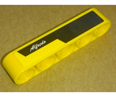Technic, Liftarm 1 x 5 Thick with 'Alfredo' and Black and Yellow Stripes Pattern Model Right Side (Sticker) - Set 8264
