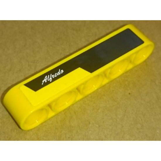 Technic, Liftarm 1 x 5 Thick with 'Alfredo' and Black and Yellow Stripes Pattern Model Right Side (Sticker) - Set 8264
