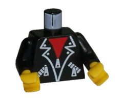 Torso Leather Jacket over Red Shirt, White Lapel Outlines and Zippers Pattern / Black Arms / Yellow Hands