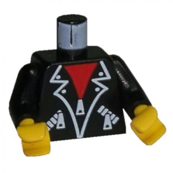 Torso Leather Jacket over Red Shirt, White Lapel Outlines and Zippers Pattern / Black Arms / Yellow Hands